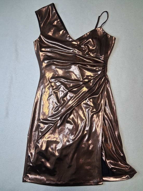 BCBGMaxAzria Dresses & Skirts - BCBGMaxAzria Metallic Bronze One-Shoulder Mini Dress